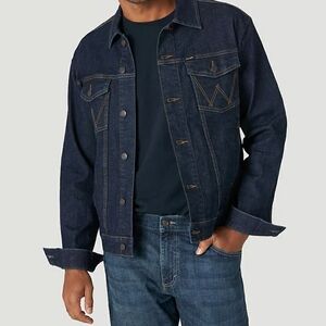 Wrangler Trucker Classic Denim Jacket Cowboy Dark Wash Blue Men's Size L